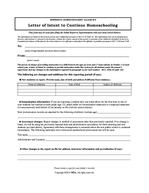 Minnesota Homeschool Letter of Intent