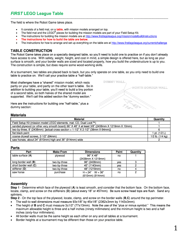 Fillable Online FIRST LEGO League Table Fax Email Print - pdfFiller