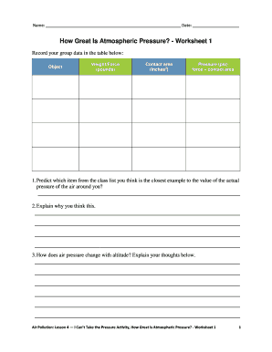 Atmospheric Pressure Worksheet