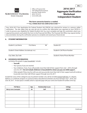 2016-2017 FAFSA Verification Worksheet