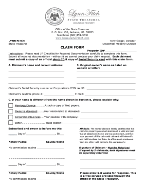 Mississippi Unclaimed Property Claim Form