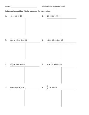 Algebraic Proof Worksheet