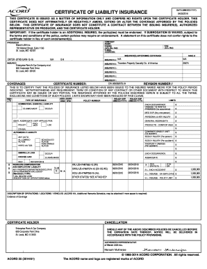 Certificate of Liability Insurance