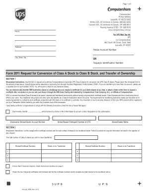 UPS Form 2011 Request for Conversion of Class A Stock to Class B Stock