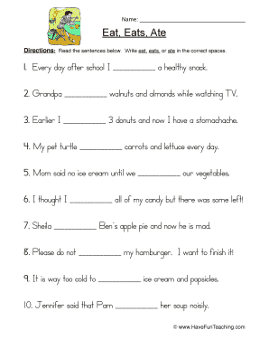 Eat Eats Ate Worksheet
