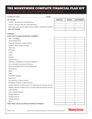 MoneySense Complete Financial Plan Kit Worksheet