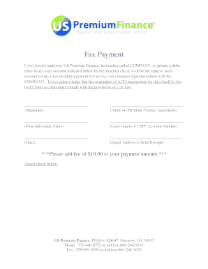 US Premium Finance Fax Payment Authorization