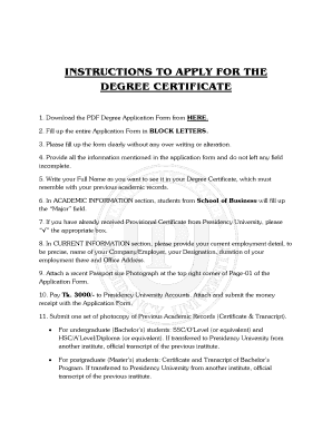 Degree Certificate Application Form