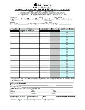 Girl Scouts Troop Financial Report