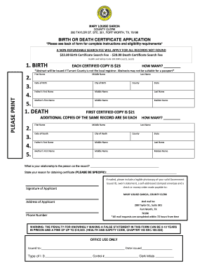 Texas Birth or Death Certificate Application