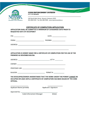 Certificate of Completion Application