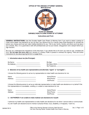 Arizona Durable Health Care Power of Attorney