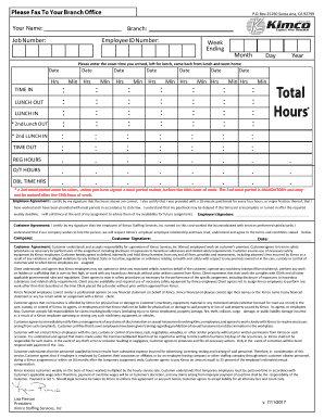 Kimco Staffing Services Timecard and Agreement