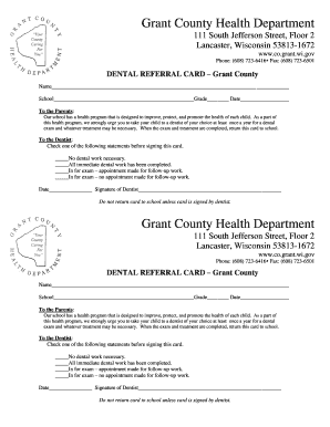 Dental Referral Card - Grant County