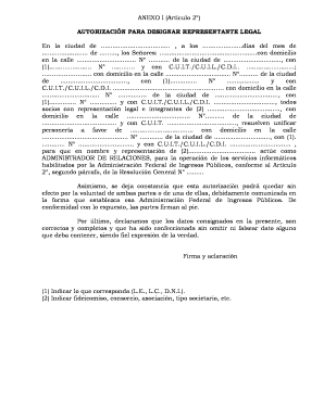 AUTORIZACIÓN PARA DESIGNAR REPRESENTANTE LEGAL