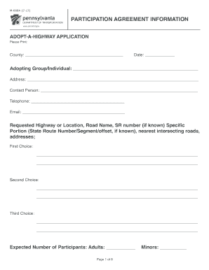Pennsylvania Adopt-A-Highway Participation Agreement