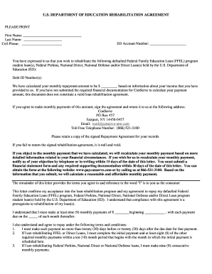 US Department of Education Loan Rehabilitation Agreement