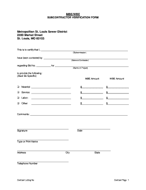 MBE/WBE Subcontractor Verification Form