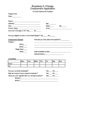 Broadway In Chicago Employment Application