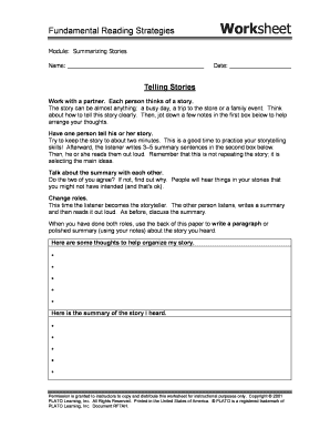 Summarizing Stories Worksheet