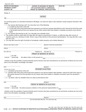Michigan Notice to Spouse of Rights of Election and Allowances