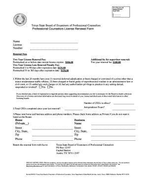 Texas Professional Counselors License Renewal Form