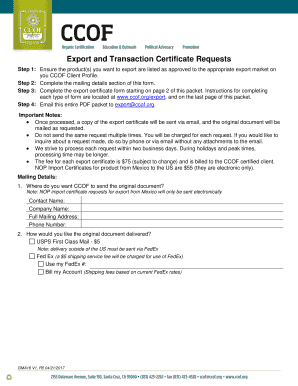 CCOF Export and Transaction Certificate Request