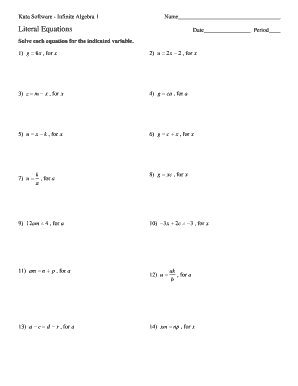 Algebra 1 Literal Equations Worksheet