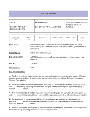 Patient Account Representative Job Description