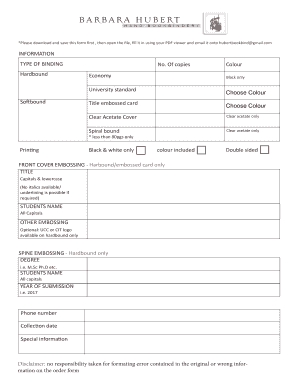 University Thesis Binding Order Form