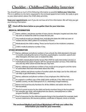 Childhood Disability Interview Checklist