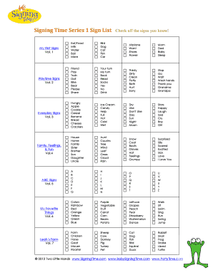 Signing Time Series Sign List