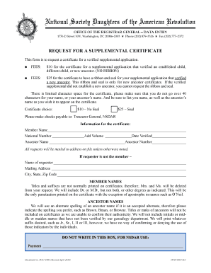 Request for Supplemental Certificate