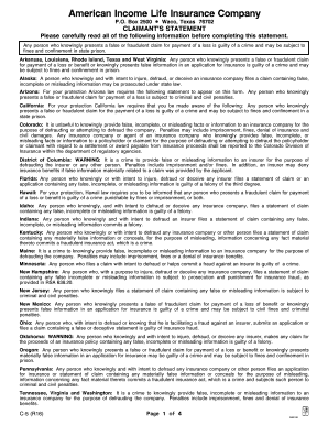 American Income Life Insurance Claimant's Statement
