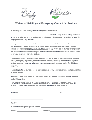 Waiver of Liability for Neighborhood Clean-up Services