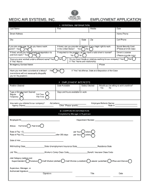 Medic Air Systems Employment Application