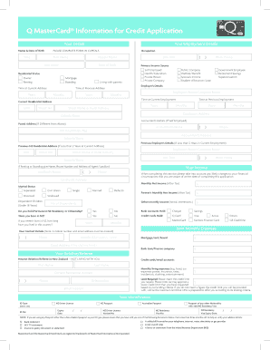 MasterCard Credit Application Form