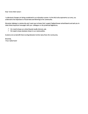 Letter to MLA Supporting Local School Boards