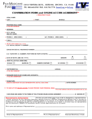 Musician Confirmation Form and Online Access Agreement