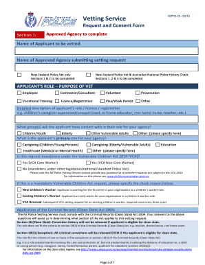 New Zealand Police Vetting Request and Consent Form