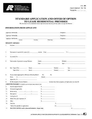 Standard Application and Offer of Option to Lease Residential Premises