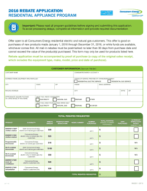 2016 Residential Appliance Rebate Application