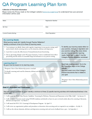 QA Program Learning Plan Form