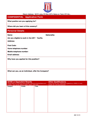 UK Job Application Form