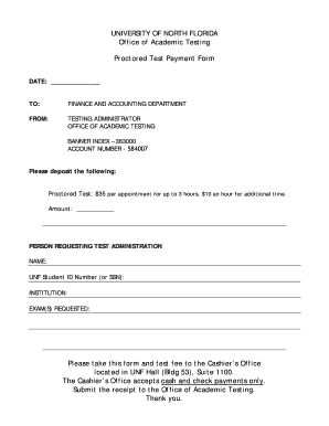 University of North Florida Proctored Test Payment Form