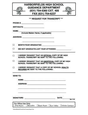 High School Transcript Request Form