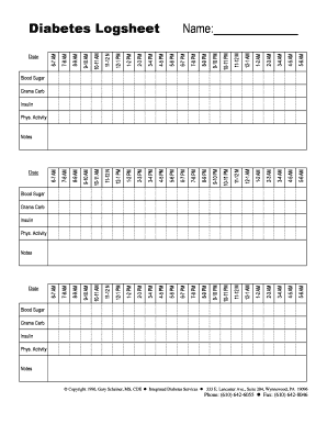 Diabetes Logsheet