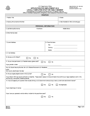 Application for Employment as Locally Employed Staff or Family Member
