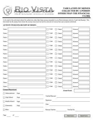 School Activity Fund Collection Form