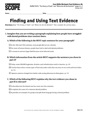 Text Evidence Worksheet
